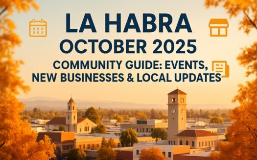 La Habra October 2025 Community Guide featuring autumn cityscape with events, new businesses and local updates text overlay