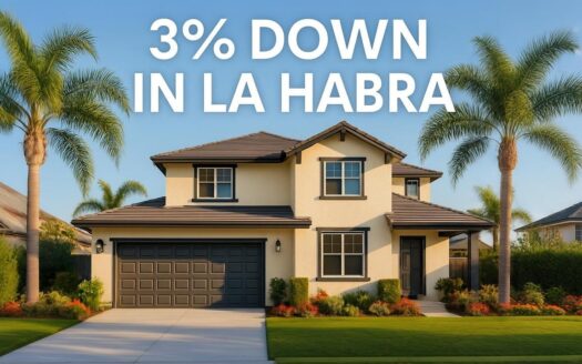 Beautiful single-family home in La Habra California with palm trees showing 3% down payment option for first-time homebuyers