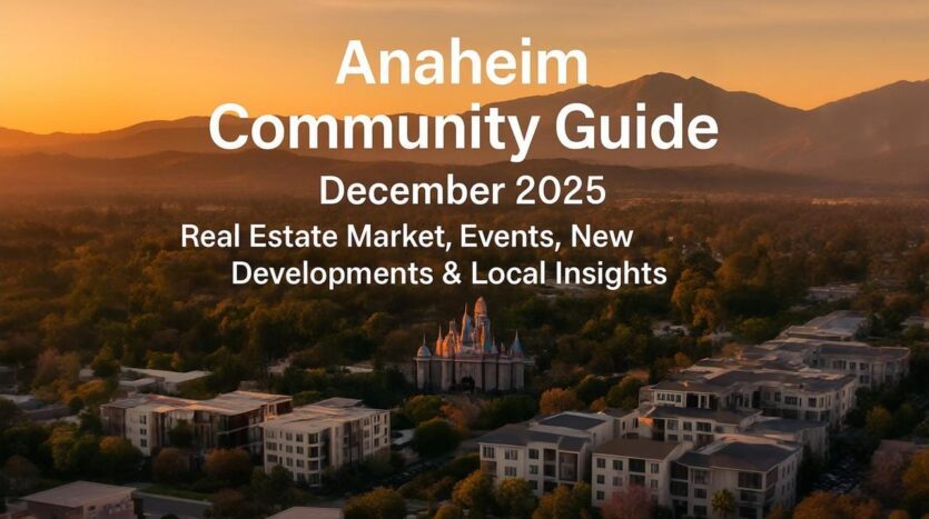 Aerial view of Anaheim California with mountains at sunset featuring residential neighborhoods and iconic architecture - Anaheim Community Guide December 2025