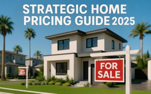 Modern two-story suburban home with “For Sale” yard sign and headline text reading “Strategic Home Pricing Guide 2025.”