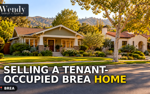 Residential homes and mature trees illustrating a tenant-occupied home sale in Brea.