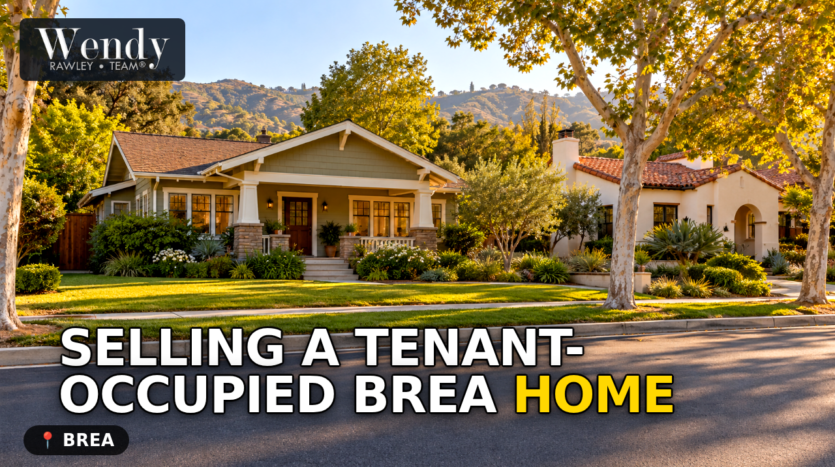 Residential homes and mature trees illustrating a tenant-occupied home sale in Brea.